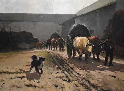 Equipages de boeufs charriant des engrais, 1900, René Princeteau