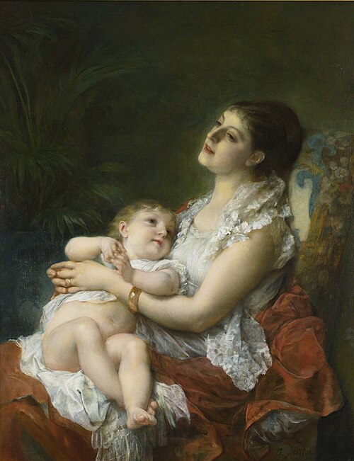 A Mother's Embrace., 1889, Adolphe Jourdan