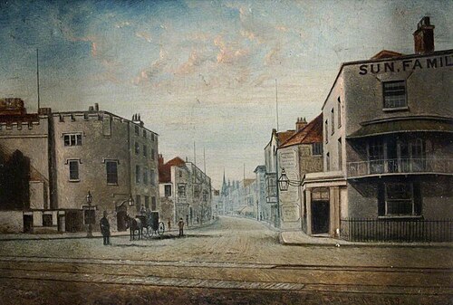 High Street, Southampton, Looking from the Quay, 1889, Henry Edward Locke