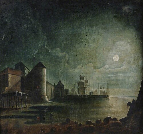 Canute Tower at Town Quay, Southampton by Moonlight, 1894, Henry Edward Locke