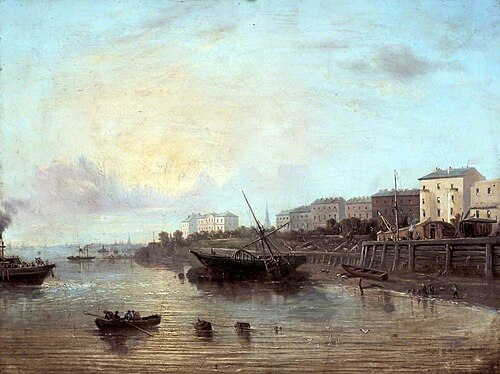 Birkenhead from Woodside Slip, Wirral, 1840, Henry Frederick Oakes