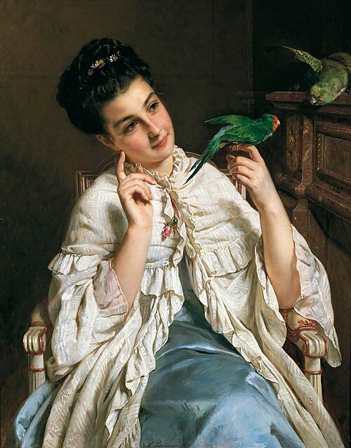 Girl with Lovebirds, 1876, Henry Guillaume Schlesinger