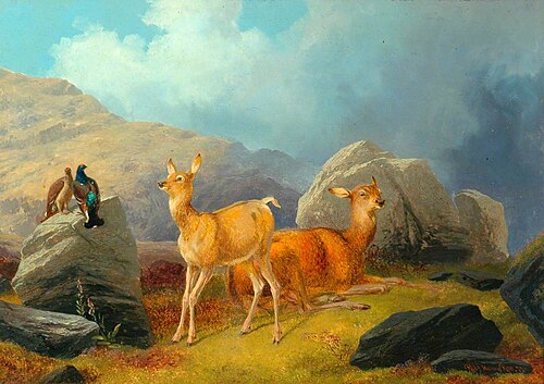 Grouse and Deer (one of a pair), 1874, Robert Henry Roe