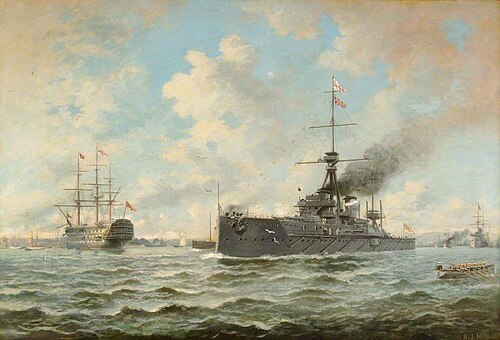 'Dreadnought' and 'Victory' at Portsmouth, 1907, Henry J. Morgan