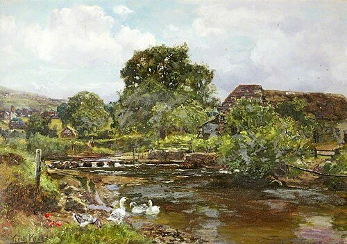 'Chagford Mill': the River Teign with Stepping Stones and Ducks, 1901, Yeend King
