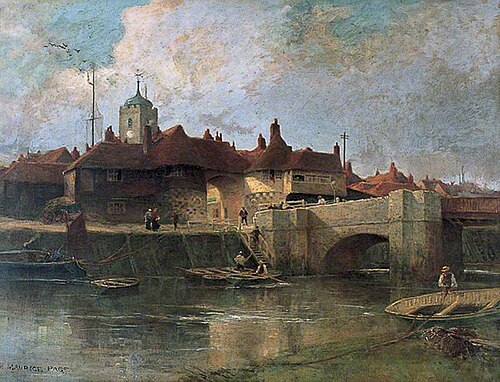 Barbican and River Stour, Sandwich, Kent, 1900, Henry Maurice Page