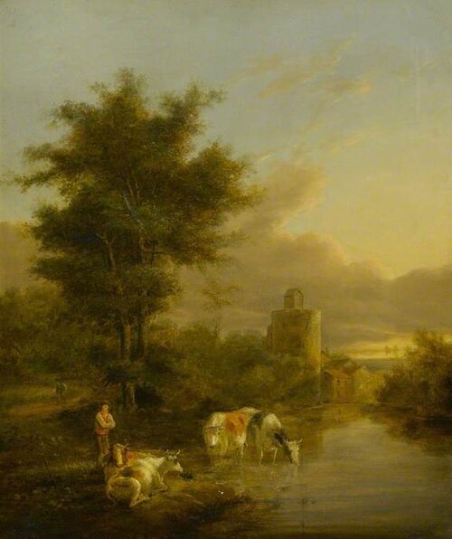 River Landscape with Cattle, , Henry Milbourne