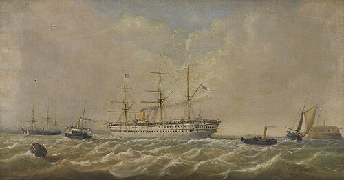 HM Troopship ‘Crocodile’, in the Spithead Channel, 1880, Henry Robins