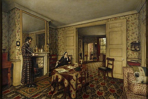 'A Chelsea Interior ' (The Carlyles at Home with their Dog Nero at 5/24 Great Cheyne Row, London), 1857, Robert Scott Tait