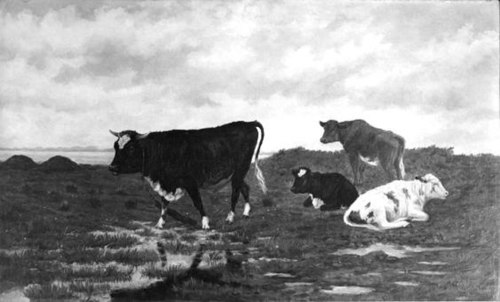 Vier koeien in een weide, 1868, Dirk Peter van Lokhorst