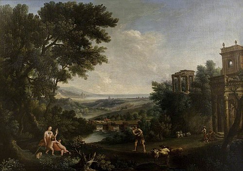 Classical Landscape with Figures and Cattle, 1758, Domenico Fattori