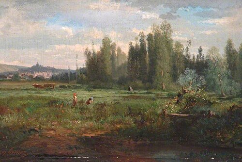 Landscape with Poplars, a Town in the Distance, , Dominique Adolphe Grenet de Joigny