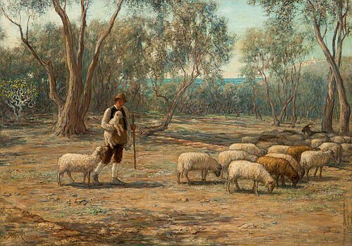 Shepherd and Sheep, 1882, Hugh Cameron