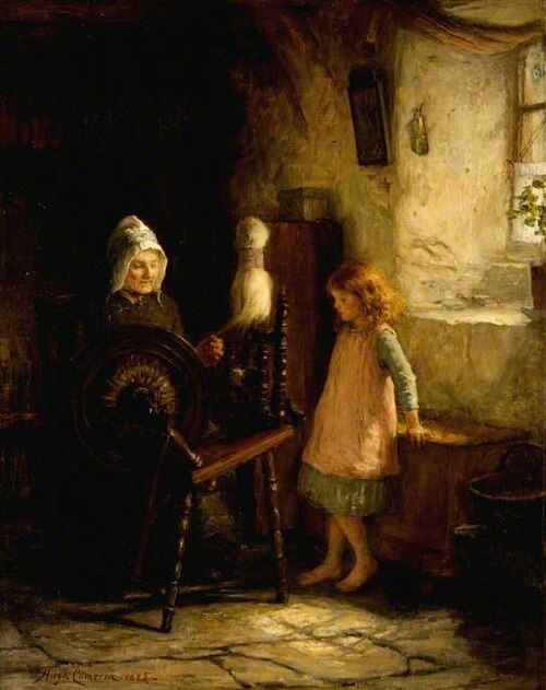 The Spinning Lesson, 1885, Hugh Cameron