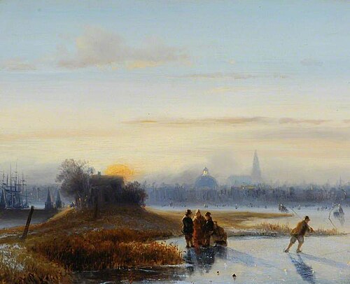 River Scene with Skaters, , Alexis de Leeuw