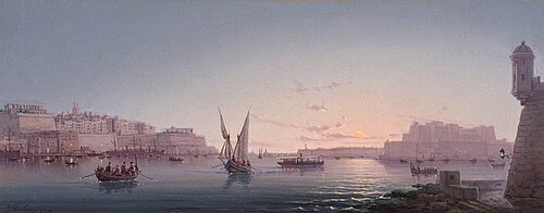 Grand Harbour, Malta, from Corrodino, 1911, Luigi Galea