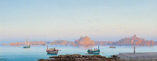 Grand Harbour, Malta, from Valletta, 1911, Luigi Galea