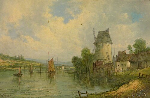 River Scene with a Windmill, 1896, Alfred Henry Vickers