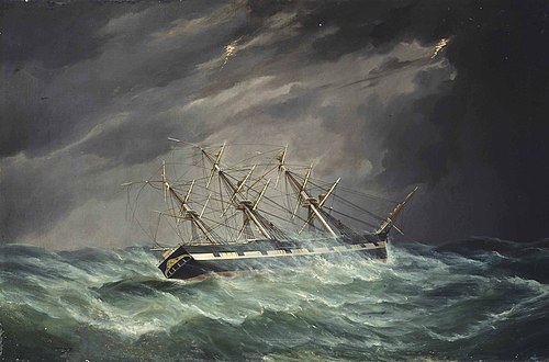 The emigrant ship Carnatic of Boston in a hurricane in the Indian Ocean on a voyage to Calcutta, und, , D. MacFarlane