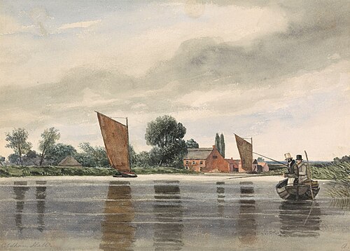 Coldham Hall, with H. Priest and C. Turner Angling, 1835, 1835, Alfred Priest