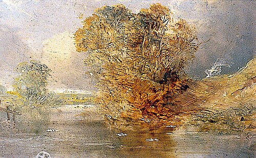 River Scene with a Tree to the Right and Wooden Palings on the Left, , Alfred Priest