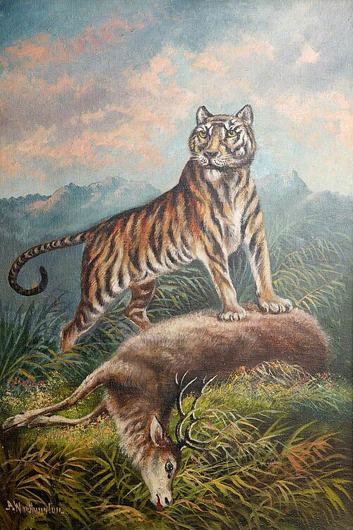 Tiger with a Dead Deer, 1900, Alfred Worthington