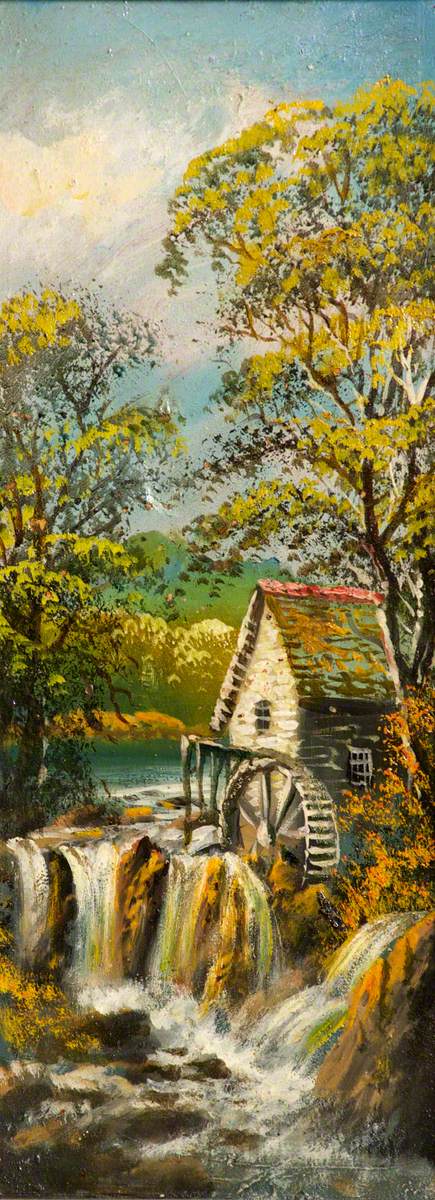 River Scene, Mill, Millwheel and River, 1900, Alfred Worthington