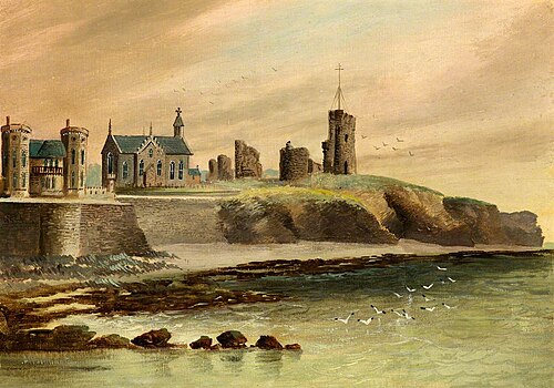 Castle House, St Michael's Church and Aberystwyth Castle, 1899, Alfred Worthington