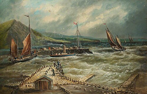 Aberystwyth Harbour Entrance, 1889, Alfred Worthington