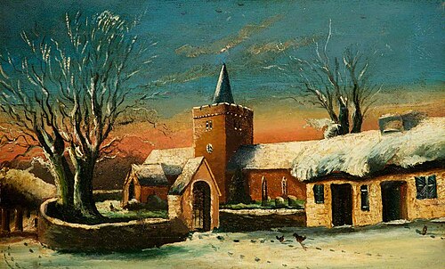 Llanbadarn Church and the 'Black Lion', 1900, Alfred Worthington