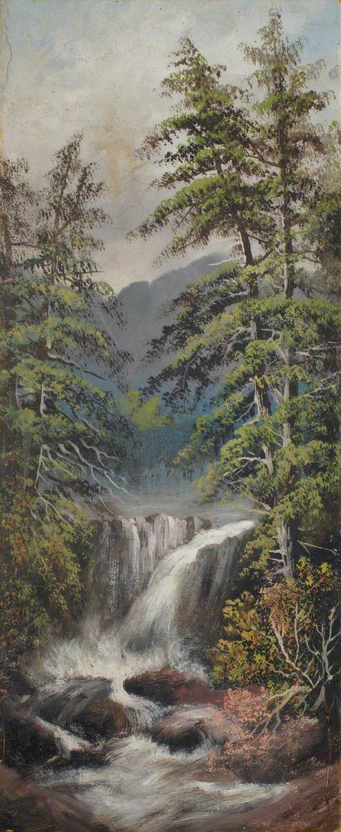 Waterfall with Pine Trees, 1900, Alfred Worthington