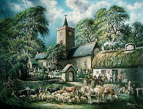 Church and Inn, Llanbadarn Fawr, 1889, Alfred Worthington