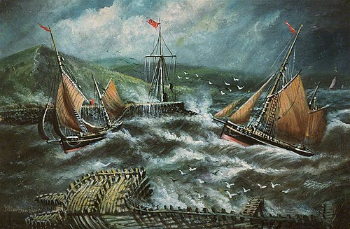 Trawlers Entering Aberystwyth, 1890, Alfred Worthington