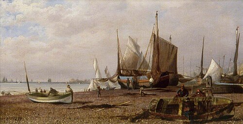 Brighton Beach, East Sussex, with Fishing Boats, 1877, Isaac Walter Jenner