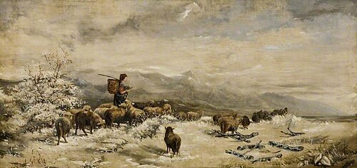 Winter Scene with a Shepherd and Sheep, 1877, Aline Thellusson