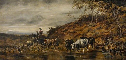 Cattle Crossing a River with a Drover, 1877, Aline Thellusson
