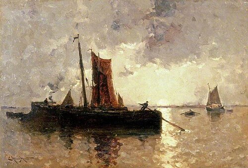 River Scene with Shipping, 1884, Edmund Aubrey Hunt