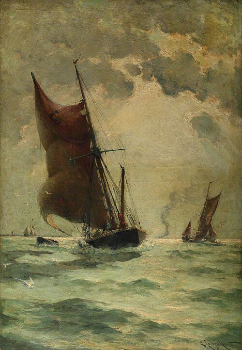 A swim-headed barge in a breeze, 1850, Edmund Aubrey Hunt