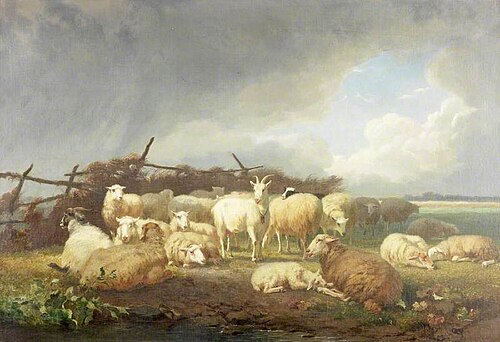 Sheep and Goats Sheltering, 1860, Edouard Woutermaertens