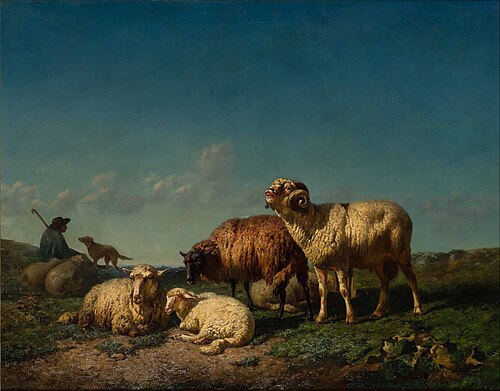 A Shepherd and his Flock at Rest, 1850, Edouard Woutermaertens