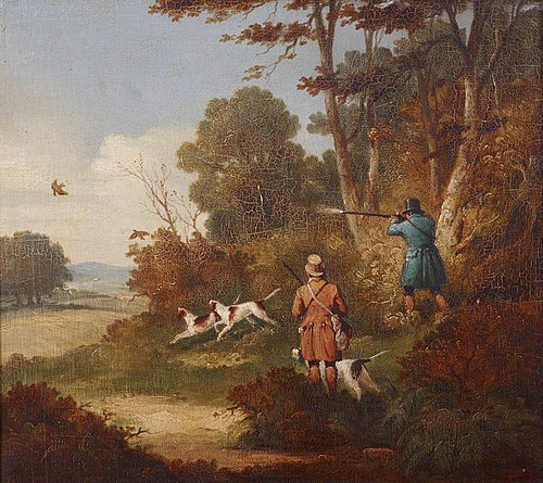 Woodcock Shooting: two Men with three Dogs, 1837, Samuel John Egbert Jones