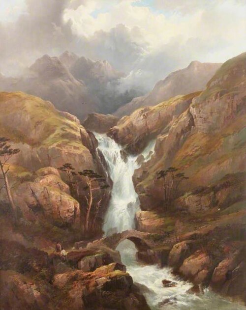 A Mountain Scene with a Waterfall, 1857, Edward Train