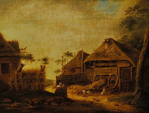 A Farmyard Scene with a Woman and Girl Seated, 1821, Martha Buckworth