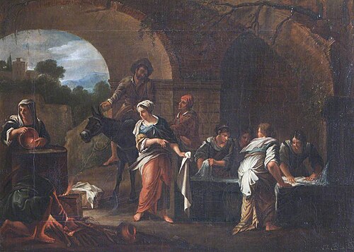 Laundresses washing Clothes at a Fountain (after Jan Miel), 1802, Elizabeth Cust