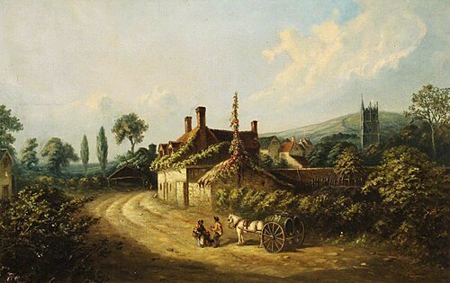 Carisbrooke Village with Miss Sanders' Great-Grandparents and Their Water Cart, 1830, Ellen Cantelo