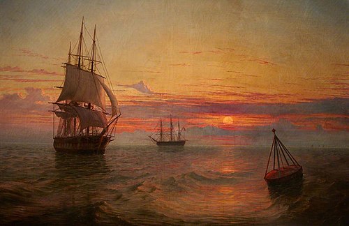 Man-of-War and Buoy at Sunset, 1860, James Richard Marquis