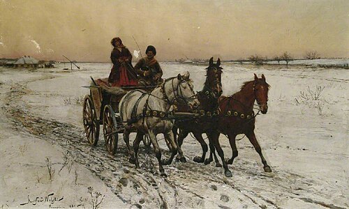 Winter Landscape with Horse Drawn Carriage, 1884, Stanislaw Pomian Wolski