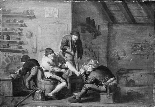 A Surgeon Operating on a Foot. The Five Senses: The Sense of Touch, 1646, Anthonie Victoryns
