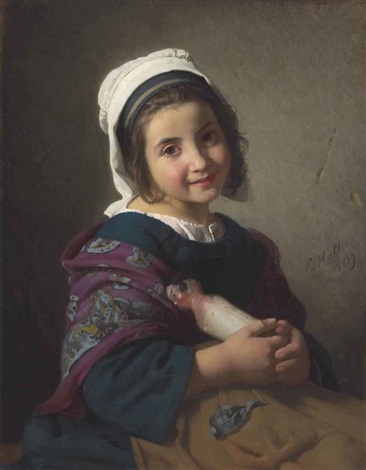 A girl with her doll, 1869, Émile Auguste Hublin