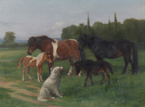 A Collie and Four Ponies, 1893, Anthony de Bree